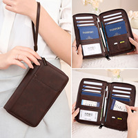 Dompet Kulit PU Anti Maling RFID Lintas Batas, Tas Penyimpanan Tiket Pesawat, Multi-fungsi, Tempat Buku Tabungan, Resleting, Kartu Identitas, Poliester