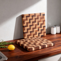 Ensemble de planches à découper carrées en bois d'érable et de noyer noir avec bordure apparente - Écologiques, durables, anti-odeurs, pour la cuisine domestique