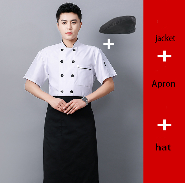 Short sleeve white+apron+hat