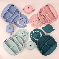 Ensemble repas pour bébé en silicone avec assiette divisée à ventouse, bavoir, bol, tapis de table, cuillère, tasse, alimentation, repas