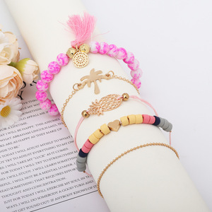 Conjunto de Pulseras de Moda con Dijes para Mujer, Estilo Bohemia, Chapado en Oro, Cuentas de Resina Acrílica, Borlas, Piña, Palmera, Joyería de Regalo - Product Image 2