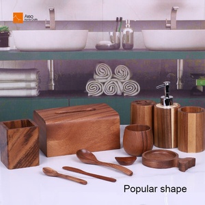 Set di Accessori da <span class=keywords><strong>Bagno</strong></span> di Lusso in Bambù a 6 Pezzi con Certificazione BSCI, Vassoio Quadrato in Legno Personalizzato, Dispenser per Fazzoletti, Portasapone - Vendita Speciale - Product Image 2