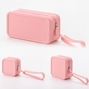 Silicone Square Makeup Bag Pink M Zipper Closure Travel Portable Bag Cute Waterproof Silicone Cosmetic <b>Pouch</b> <b>for</b> Women and <b>Men</b> - Product Image 4