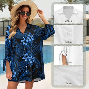 Trendy Polynesian Tropical Design Button Down Schwimmen Cover Up Shirt Sexy Halbarm Strand bluse Badeanzug Cover Ups für Frauen - Product Image 6