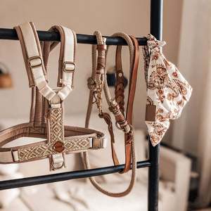 Chaleco ajustable sin tirones para mascotas, fabricante de diseñador de lujo, conjunto de Correa y cuello de Jacquard Premium bohemio, conjunto de arnés de nailon personalizado para perros - Product Image 5