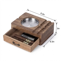 Cendrier en bois vietnamien avec couvercle coupe-vent, bol amovible en acier inoxydable, support à cigares et organiseur de tiroir