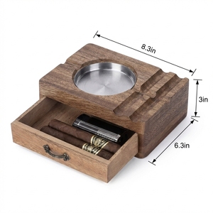 Vietnam Wooden Cigar Ashtray Wooden <b>Box</b> Windproof Lid Stainless Steel <b>Removable</b> Bowl Cigar Holder and Drawer Organizer - Product Image 1