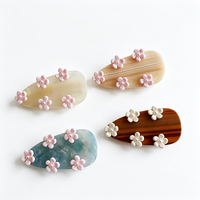 Pince à cheveux en acétate printanier - Barrettes 3D fleur, perle et goutte d'eau pour filles - Accessoires capillaires mignons
