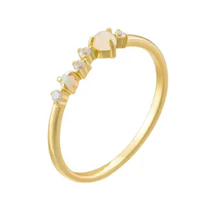 Fashion 925 Sterling Silver <strong>Gold</strong> Plated Marquise <strong>Opal</strong> Diamond Cz Zircon Band <strong>Rings</strong> - Product Image 1