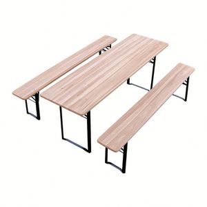Table de pique-nique et banc pliants en bois massif, style moderne, pour extérieur, avec pieds pliants et finition grain de bois, idéale pour jardin et terrasse. - Product Image 2