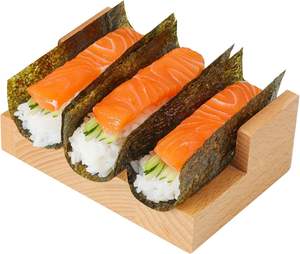 Soportes de madera para tacos de <span class=keywords><strong>Sushi</strong></span>, soportes de mano Temaki Premium, estantes de exhibición de madera para restaurante, platos de presentación de comida, barcos - Product Image 4