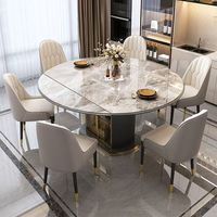 Table à manger ronde extensible de luxe italienne 2026 avec plateau en dalle de pierre moderne et rangement, idéale pour la maison, l'hôtel et la cuisine