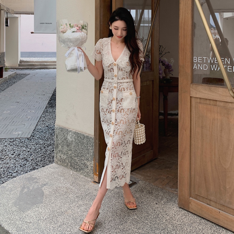 tulle ivory dress White Polka Dot Tulle A-Line Midi Dress main image 1