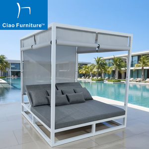 现代酒店泳池沙滩家具白色铝框户外双层窗帘 - Product Image 2