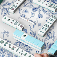 Table de jeu pliable et portable YQJY Mahjong, motif floral bleu et blanc, colibris, antidérapante, en caoutchouc écologique, style chinoiserie élégante