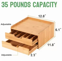 Organisateur de capsules de café en bambou minimaliste moderne, boîte de rangement en bois à double tiroir, base de machine à café pour comptoir