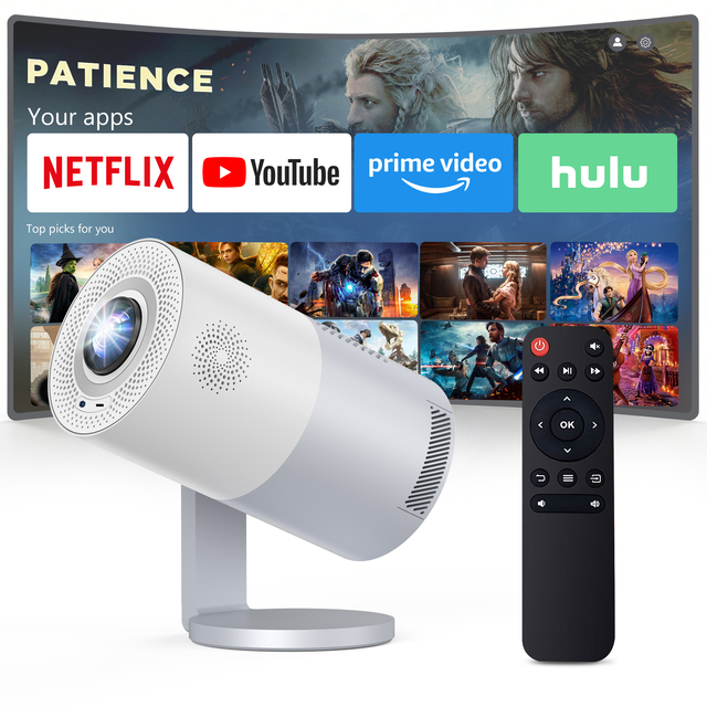 Mini Portable LCD LED Pico Projector 1080P 300 ANSI Lumens Smart Auto Focus Adjustable Stand Android 9 Dual-Band WiFi 45-120
