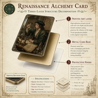 Carte de collection personnalisée en métal, série Renaissance Alchemy, gravée en 3D, plaquée or, luxe, souvenir, cadeau, vente en gros