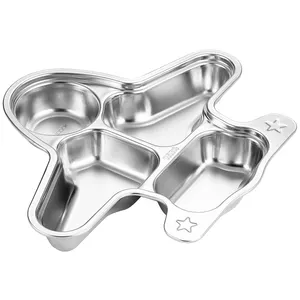 Maxcook Hot Selling Kids Dinner Plate With Spoon Air Plane Pattern Stainless Steel Plate Bowls Dinner Children School Household