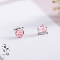 Boucles d'oreilles clous tendance en argent sterling 925 ED1118 avec zircon pour femme, design oreilles de chat mignonnes, bijoux en argent