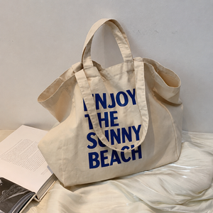 Sac fourre-tout en toile personnalisé, grande capacité, blanc, tendance, avec logo imprimé, version coréenne du style japonais. - Product Image 2