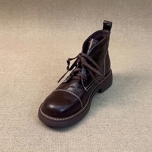 Botas de Motociclista para Mujer, Estilo Británico, Punta Redonda, Tacón Cuadrado, Antideslizantes, Retro, de Cuero Genuino, Simples, Elegantes y Versátiles - Product Image 2