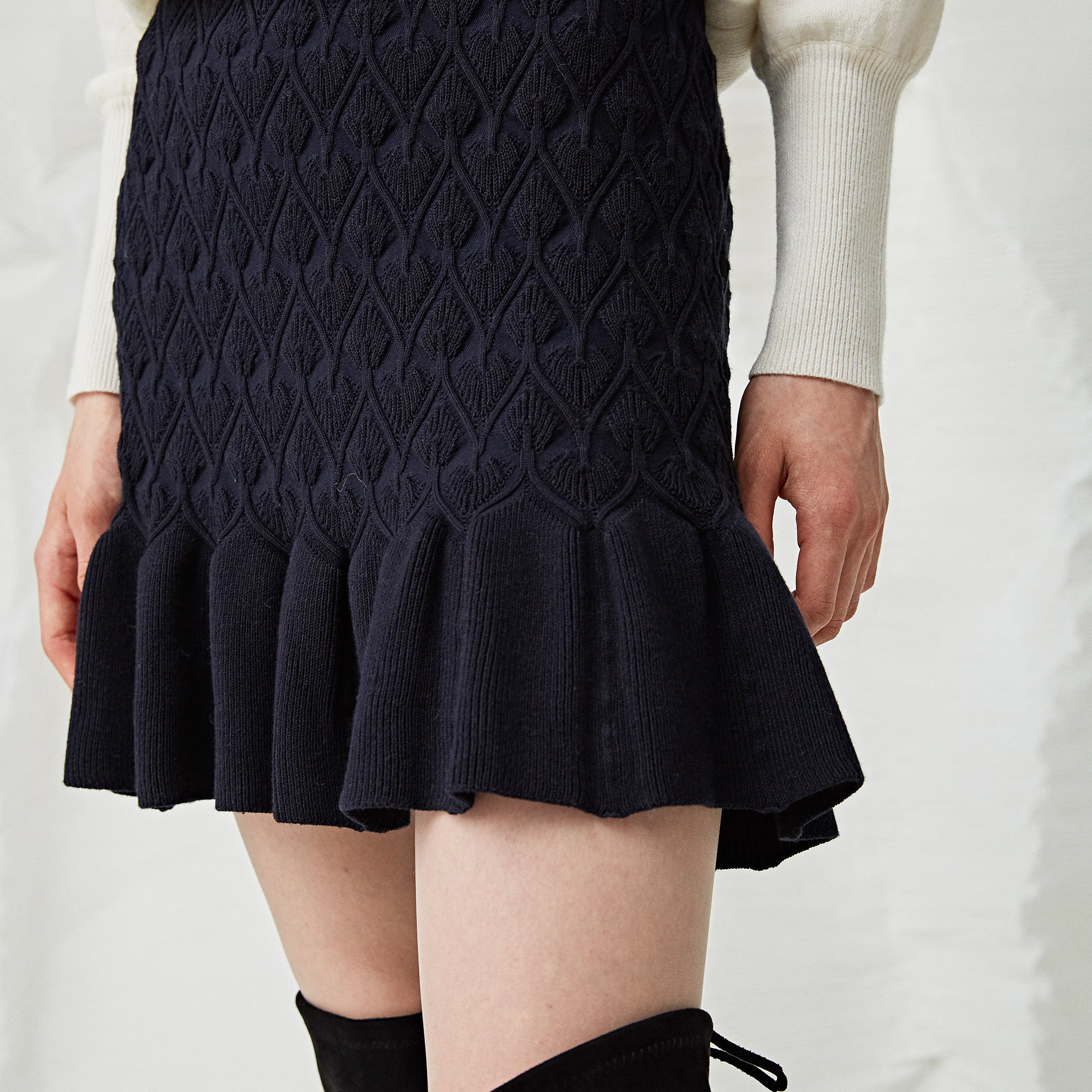 Fancy Patroon Flounce Ruches Strakke Rok Dames Gebreide Ruches Rok