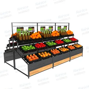 Kainice thép tùy chỉnh siêu thị kệ gỗ dây lưới kim loại trái cây và rau quả hiển thị giá đứng cho cửa hàng tạp hóa - Product Image 1