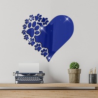 Autocollant mural en PVC effet miroir, style simplicité luxe léger, motif cœur ajouré et empreinte de patte d'animal, pour fond de chambre et salon