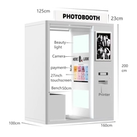 Cabina de Fotos con Adhesivos de Acero Inoxidable, Máquina Expendedora Todo en Uno de Autoservicio con Impresora y Pantalla Táctil