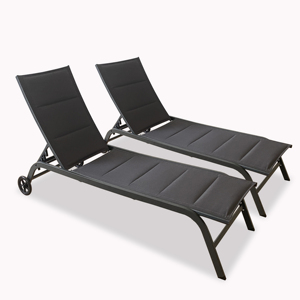 Chaise longue inclinable en métal réglable avec roues et siège en textile Chaise d'extérieur à cadre démontable pour <span class=keywords><strong>jardin</strong></span> ou hôtel - Product Image 1