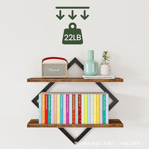 Solid Wood Wall <b>Shelf</b> Set 2Pcs Black Metal Frame Living Room Storage <b>Rack</b> For Books Toys Decorative Display - Product Image 3