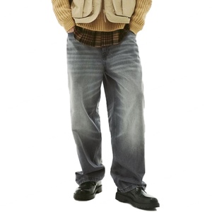 Wholesale Fashion Custom logo Street Wear Loose Blue <b>Balloon</b> Leg Stacked Jeans Vintage Men's Baggy Jeans - Product Image 3