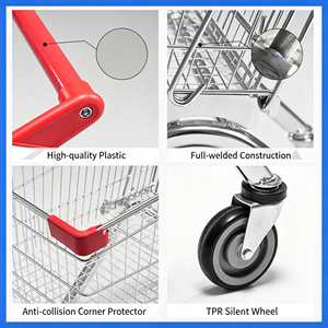 Chariot de courses de supermarché grande capacité 340L avec roues pivotantes silencieuses, chariot robuste en treillis métallique pour usage en épicerie, kit complet - Product Image 6