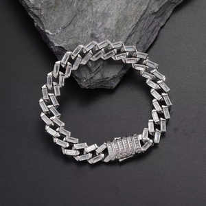 Hip Hop Zircon 12mm Rhombus <b>Cuban</b> Bracelet, Personalized Versatile Trend Men's Jewelry Tanjing Fashion Lijing Necklace - Product Image 3