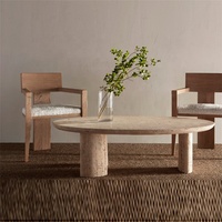 Table basse en pierre naturelle sculptée à la racine, style italien moderne, grande table ronde de luxe, table basse carrée en travertin