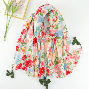 Nuovissimo Design Sciarpe in Misto <span class=keywords><strong>Cotone</strong></span> e Lino di Alta Qualità per Donne, <span class=keywords><strong>Foulard</strong></span> Estivo con Stampa Floreale in Voile di <span class=keywords><strong>Cotone</strong></span>, Copricapo Etnico - Product Image 1