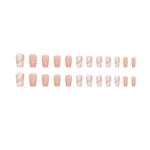 Venta al por Mayor de 24 <span class=keywords><strong>Uñas</strong></span> Postizas Reutilizables de ABS, Diseño de Mármol Rosa Nude con Detalles de Láminas Doradas, Forma Cuadrada Brillante, <span class=keywords><strong>Uñas</strong></span> Artificiales - Product Image 3