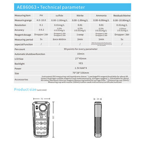 Medidor <span class=keywords><strong>de</strong></span> Calidad del Agua Multifuncional AE86063, Detector <span class=keywords><strong>de</strong></span> Amoníaco, Nitrógeno, <span class=keywords><strong>PH</strong></span>, <span class=keywords><strong>Cloro</strong></span> Residual, Sulfuro <span class=keywords><strong>de</strong></span> Hidrógeno, <span class=keywords><strong>Analizador</strong></span> <span class=keywords><strong>de</strong></span> Nitritos - Product Image 6