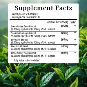 Venta caliente Granos de café verde Premium Control de peso Complejo Garcinia Cambogia Extracto de té verde Dieta a base de plantas naturales - Product Image 2