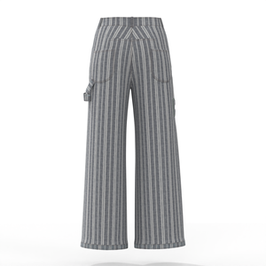 Pantaloni Palazzo a Vita Alta con Elastico, Gamba Larga e Taglio Bootcut per Donna, Estivi e Comodi, a Righe, Stile <span class=keywords><strong>Cargo</strong></span>, Lavorati all'Uncinetto, ODM 100% <span class=keywords><strong>Lino</strong></span> - Product Image 2
