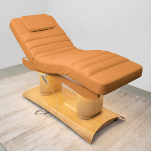 Modern Beauty Salon Furniture Leather Massage <b>Table</b> Wood Grain Cylinder Base Electric Velvet Facial Spa Lash Bed - Product Image 5