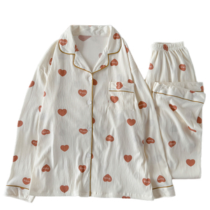 Novedad Primavera/Verano: Conjunto <span class=keywords><strong>de</strong></span> Ropa <span class=keywords><strong>de</strong></span> Dormir para Mujer con Estampado <span class=keywords><strong>de</strong></span> Corazones, Manga Larga, Tela Ligera y Arrugada - Product Image 1