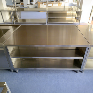 HELAXEN Edelstahl Schwerlast-Werkbank mit Höhenverstellbaren Beinen Gebürstete Matte Oberfläche 300kg/<span class=keywords><strong>m</strong></span> Gewerbliche Küche - Product Image 5