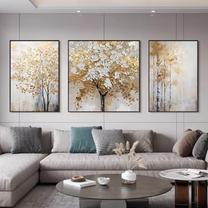 3D <span class=keywords><strong>Arbre</strong></span> Élément Mode Triptyque Peinture À L'huile Design Minimaliste Salon Mural Texture Pur Peint À La Main Décoration Peinture - Product Image 5