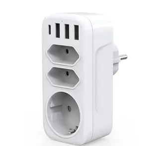 Hot Selling 7-in-1 Wall Socket EU Europe Plug with USB A C Ports 100V-250V 4000W 16A 3 AC Outlets