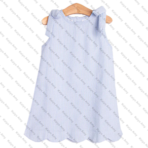 Abiti per Bambine Completamente Foderati in Seersucker a Righe Estive con Bordo Smerlato Vestiti <span class=keywords><strong>da</strong></span> <span class=keywords><strong>Principessa</strong></span> per Bambine - Product Image 2