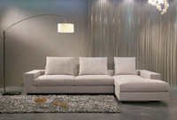 Canapé d'angle moderne en cuir/tissu performant de haute qualité pour salon de villa, gris clair, confortable avec accoudoirs