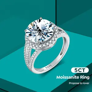 Luxury Real Certified 5CT 11m Moissanite 3 row Halo Ring per le donne 925 Sterling Silver Big Round Diamond fidanzamento gioielleria raffinata