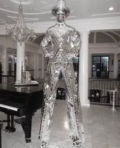 Christmas Wedding Party Show sliver magic mirrors costume Club event performance stilt walker mirror man suit